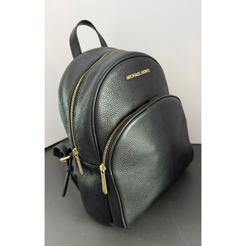 Michael Kors Abbey  Pebbled Leather Backpack Black Gold Collegiate Travel - Picture 3 of 11